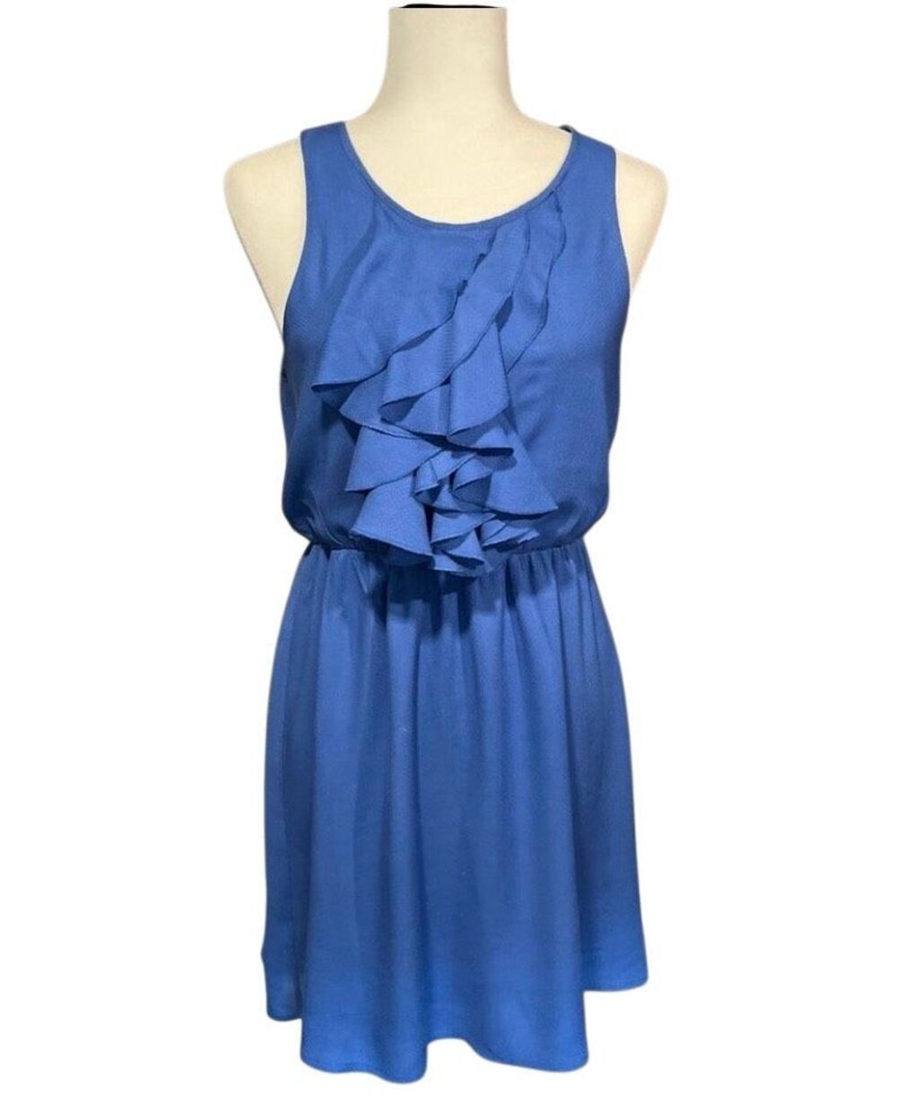 Everly royal blue ruffled front sleeveless dress - M